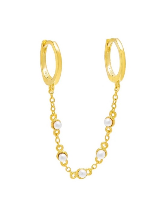 Adina Eden Jewelry - Adina Eden 14k Tiny Double Pearl Chain Huggie Earring